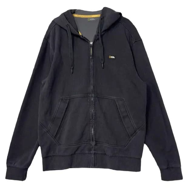 내셔널지오그래픽 블랙 로고 후드 집업 L