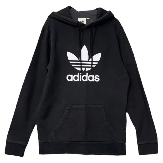 아디다스 빅로고 프린팅 블랙 후드티 M