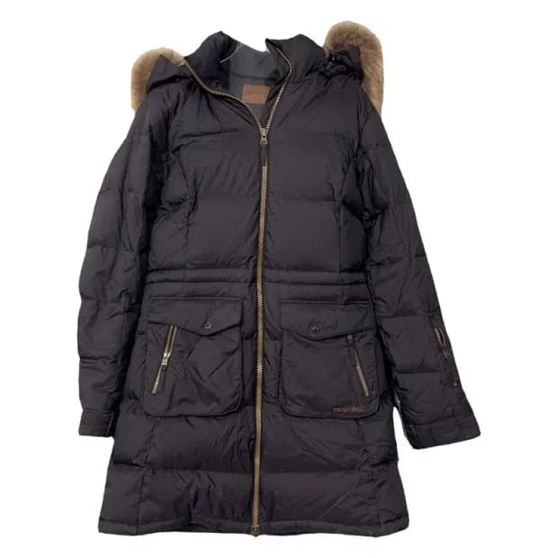 몽벨 블랙 여성 후드 퍼 다운 롱패딩 95(M)