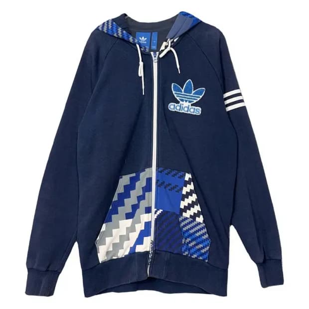 아디다스 프린팅 네이비 로고 후드집업 XL