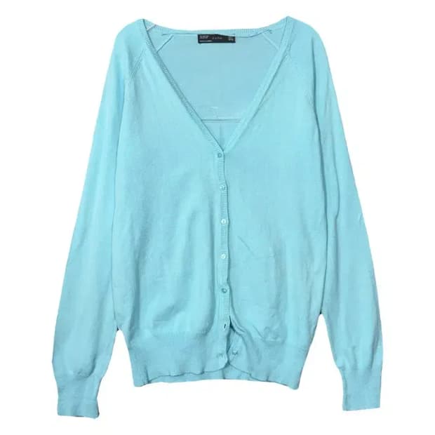 자라 라이트 블루 코튼 니트 가디건 L