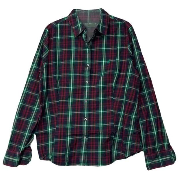 빈폴 체크 레드 그린 셔츠 100