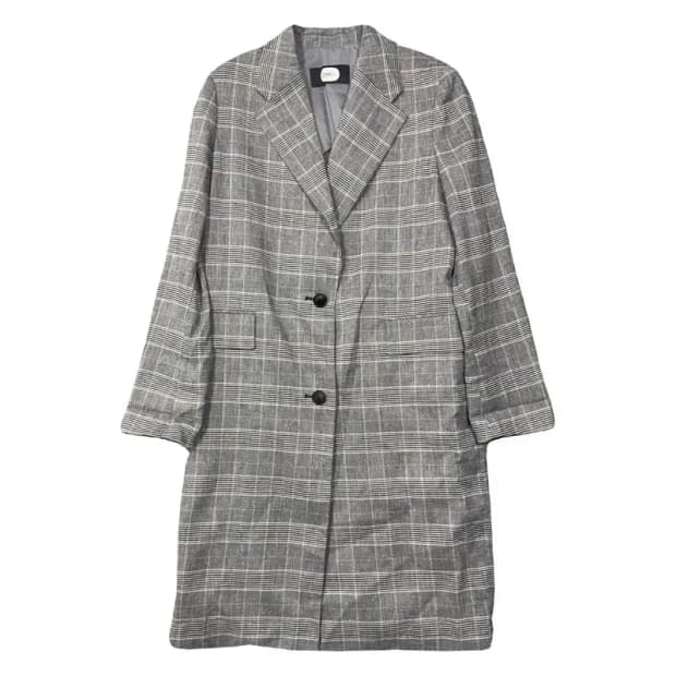 듀엘 체크 라이트 그레이 투버튼 코트 XL