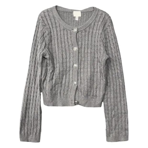 에이치엔앰 라이트 그레이 케이블 니트 가디건 M
