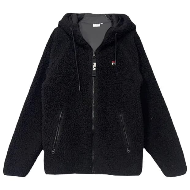 휠라 블랙 뽀글이 후리스 후드집업 SMALL