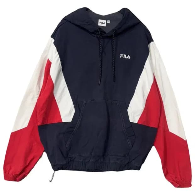 휠라 네이비 로고 웜업 바람막이 후드 90(S)