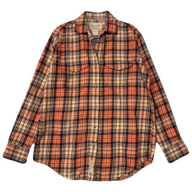 아베크롬비 체크 오렌지 빈티지 셔츠 S