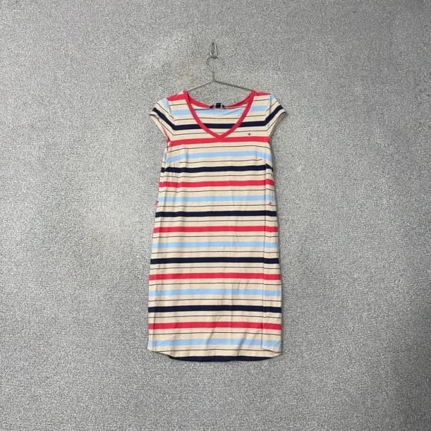 타미힐피거 스트라이프 브이넥 반팔 원피스 S