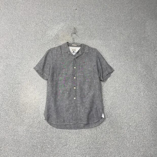 타미힐피거 로고 그레이 린넨 반팔 셔츠 S