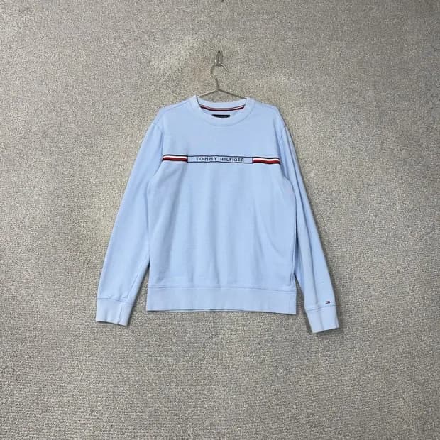 타미힐피거 캐주얼 연하늘 로고 맨투맨 L