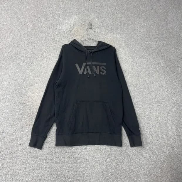 반스 올블랙 로고 오버핏 후드티 M