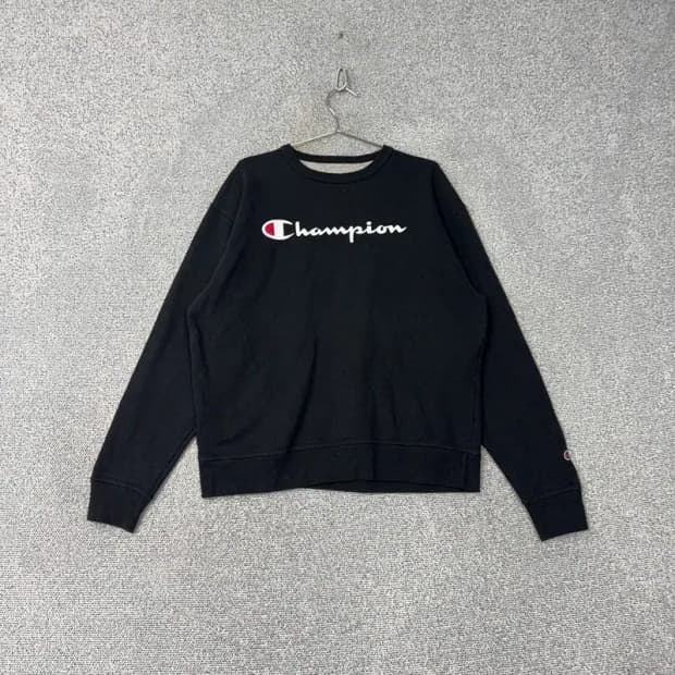 챔피온 프린팅 로고 블랙 맨투맨 L