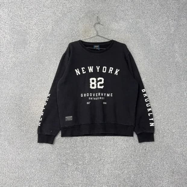 그루브라임 프린팅 뉴욕 블랙 맨투맨 XL