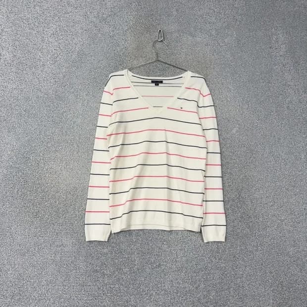 타미힐피거 브이넥 스트라이프 니트 M