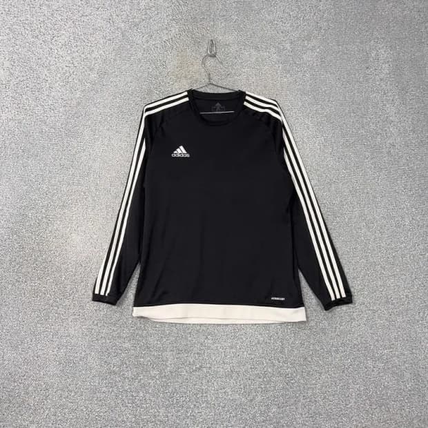 아디다스 로고 삼선 블랙 기능성 긴팔티 XL