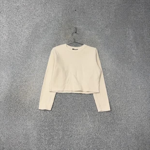 자라 크림 크루넥 골지 크롭 긴팔티 S
