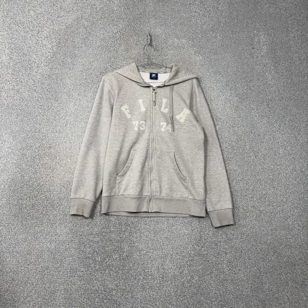 휠라 라이트 그레이 로고 후드 집업 95(M)