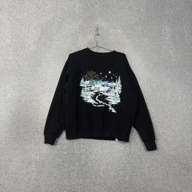 마하그리드 프린팅 블랙 맨투맨 S