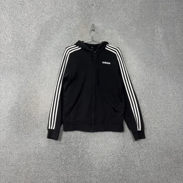 아디다스 스펠로고 검희 삼선 후드 집업 L