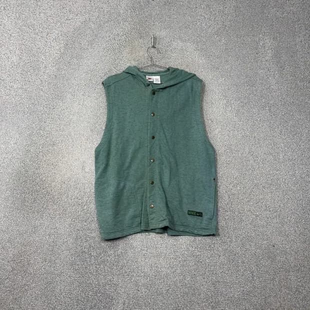 나이키 청록 빈티지 버튼 민소매 후드 M