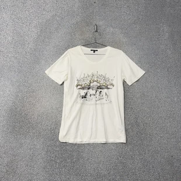 플라스틱아일랜드 프린팅 크림 화이트 반팔티 M