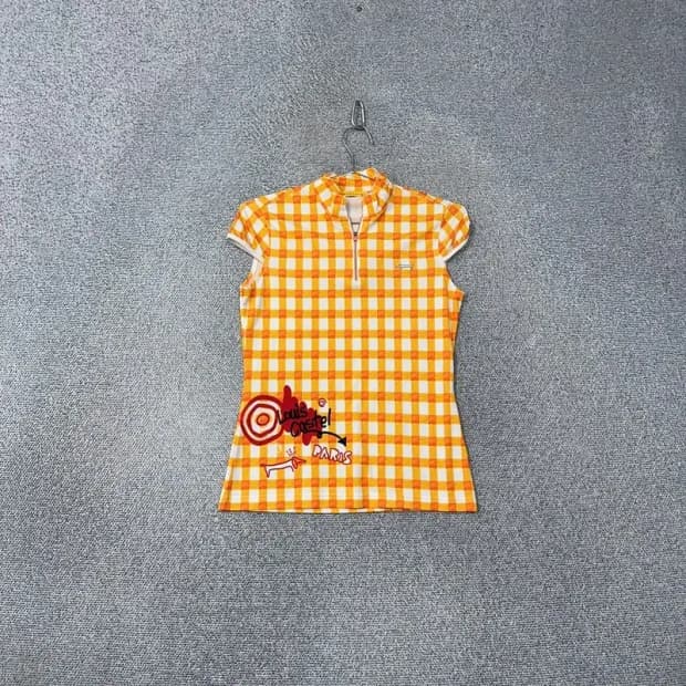 루이까스텔 캐주얼 옐로우 체크 반집업 반팔 90