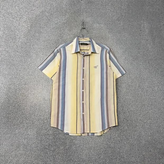 헨리코튼 남성 캐주얼 스트라이프 옐로우 반팔 셔츠 95