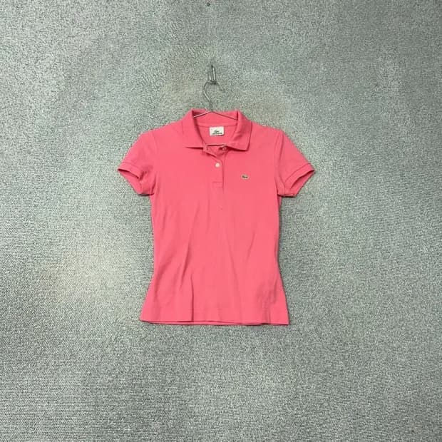 라코스테 여성 로고 핑크 반팔 카라티 90