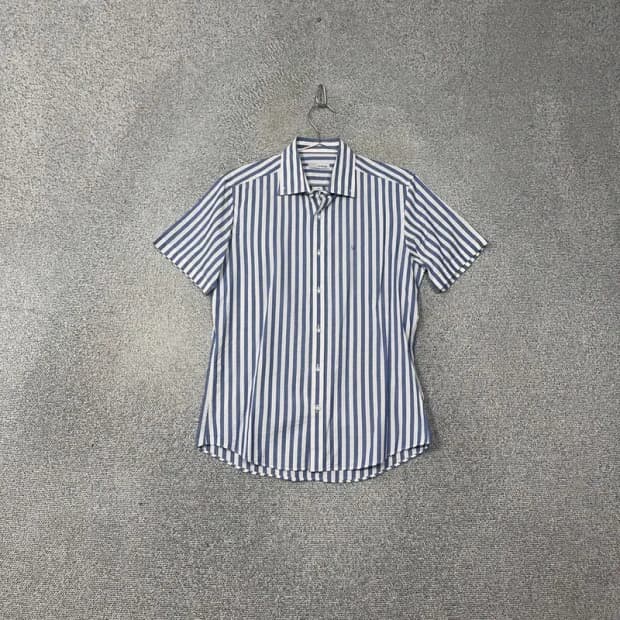 듀퐁 스트라이프 블루 캐주얼 반팔 셔츠 100
