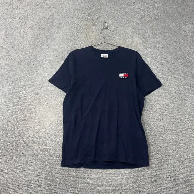 타미힐피거 네이비 로고 캐주얼 코튼 반팔티 L