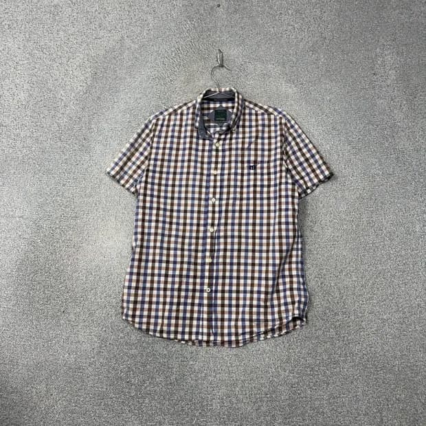 헨리코튼 로고 캐주얼 체크 반팔 셔츠 105