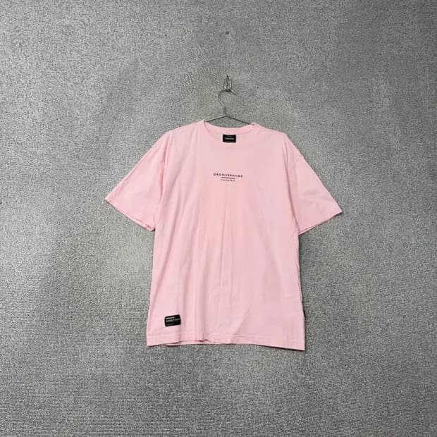 그루브라임 프린팅 로고 연핑크 코튼 반팔티 M
