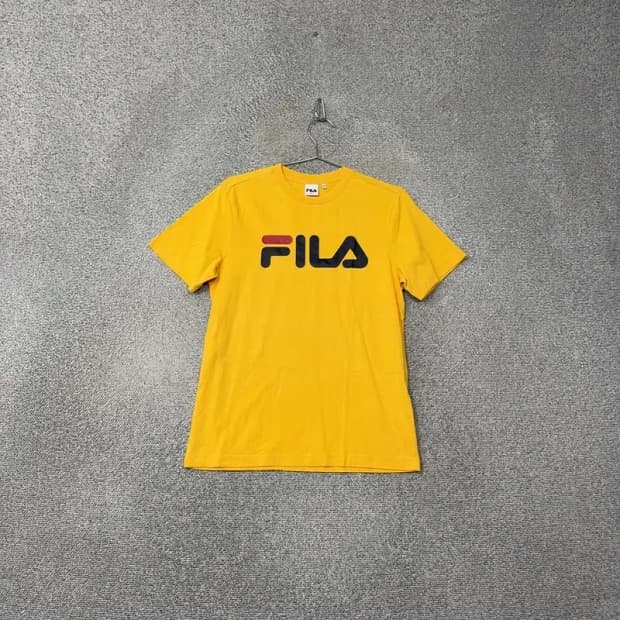 휠라 프린팅 스펠 로고 옐로우 반팔 티 95(S)