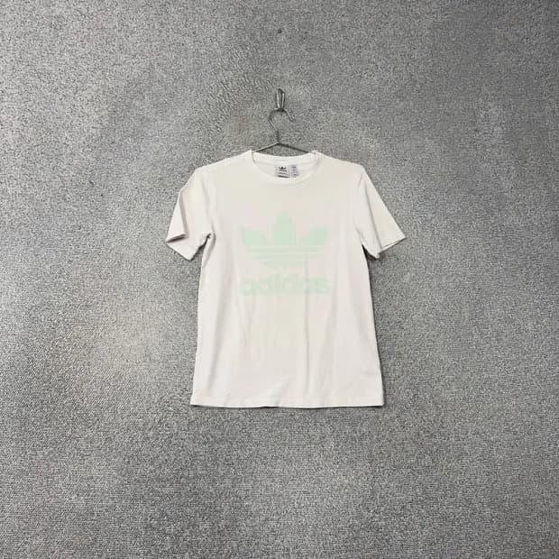 아디다스 프린팅 민트 빅로고 화이트 여성 반팔티 S