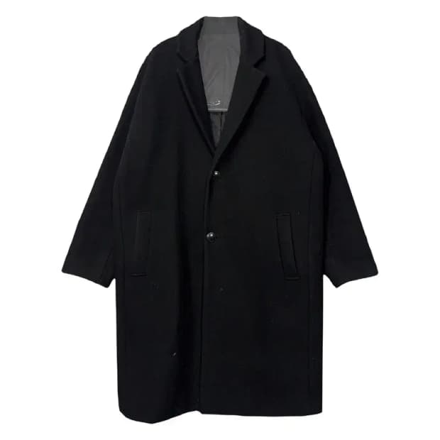 후아유 블랙 오버핏 버튼 울 맥코트 S