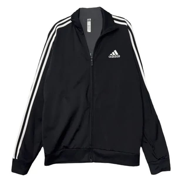 아디다스 블랙 로고 삼선 집업 저지 L