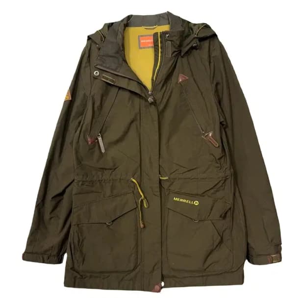 머렐 카키 허리 밴딩 빈티지 후드 바람막이 S/90