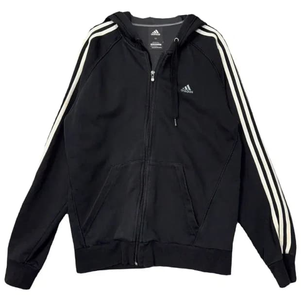 아디다스 블랙 로고 삼선 오버핏 후드 집업 105