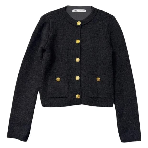 자라 블랙 금장 니트 가디건 S