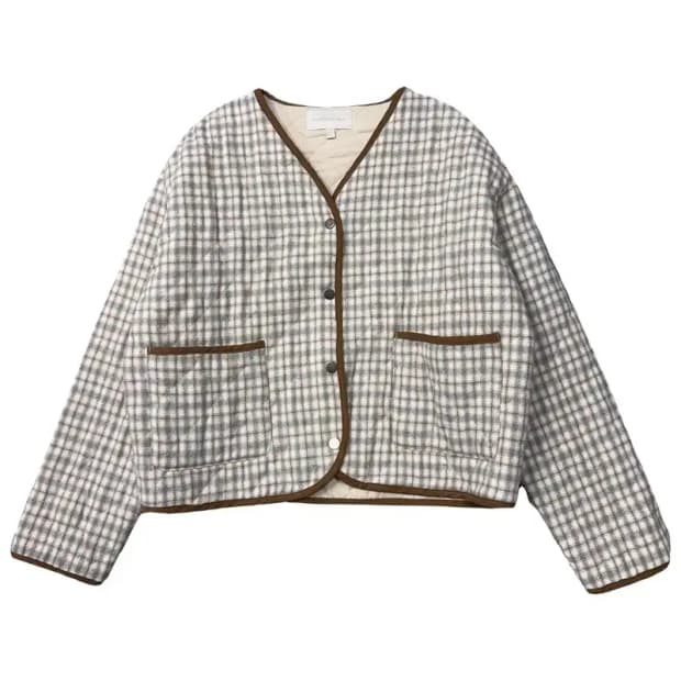 플라스틱아일랜드 체크 크림 블루종 M