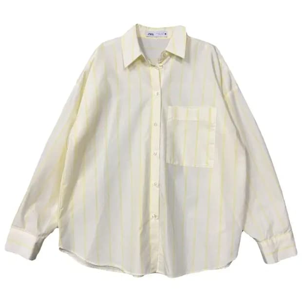 자라 스트라이프 크림 오버핏 블라우스 S