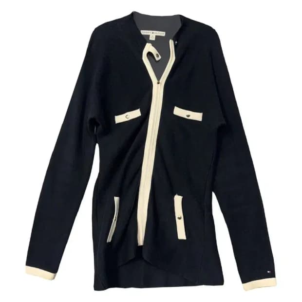 타미힐피거 블랙 크림 니트 가디건 M