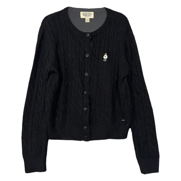 후아유 블랙 베어 로고 니트 가디건 M