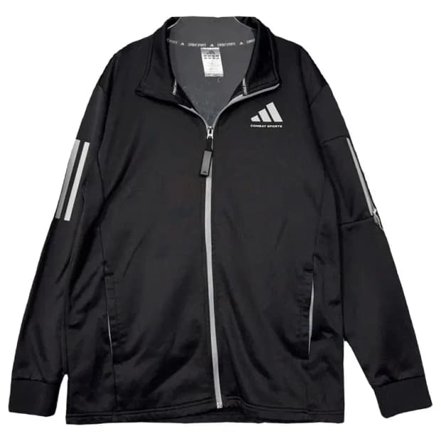 아디다스 블랙 로고 집업 저지 M