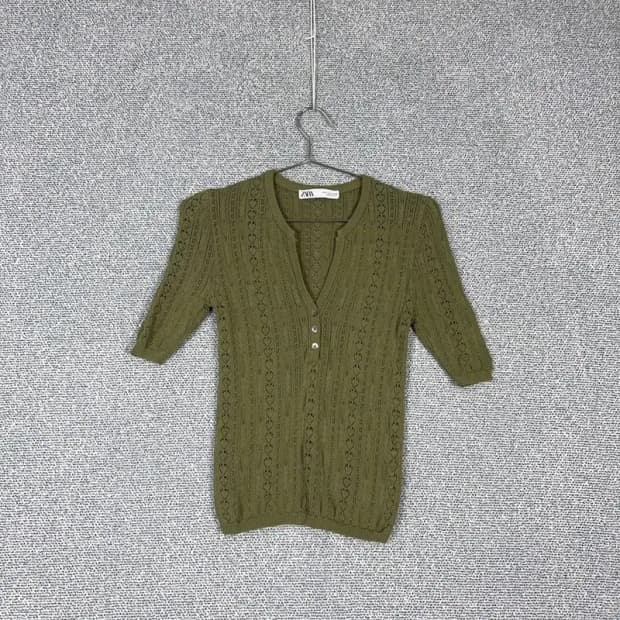 자라 카키 니트 반팔 S