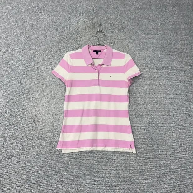 타미힐피거 스트라이프 연핑크 반팔 카라티 M