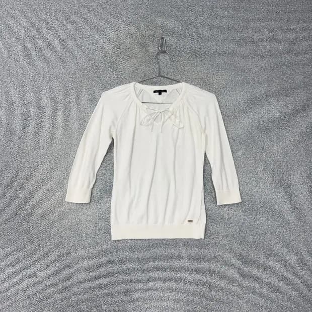 타미힐피거 브이넥 리본 화이트 여름 니트 긴팔 S
