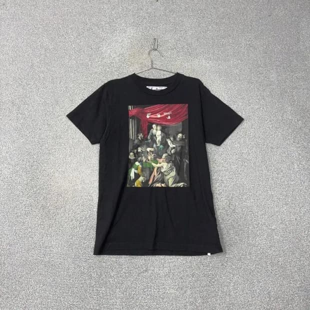 오프화이트 카라바조 프린팅 반팔티 M