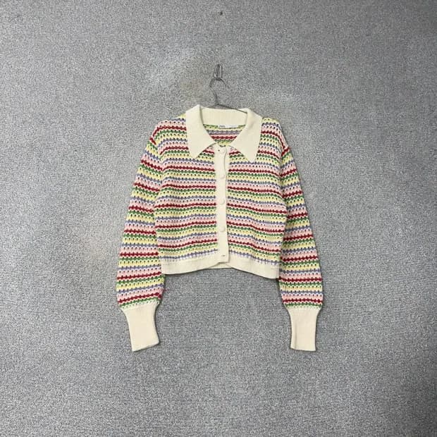자라 스트라이프 카라 니트 가디건 M