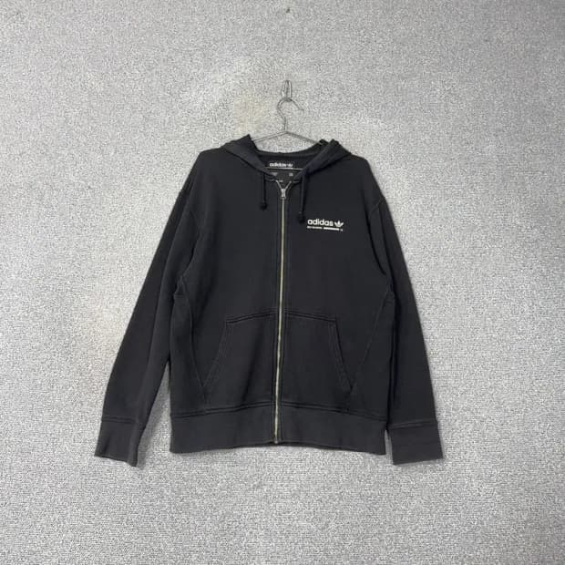 아디다스 로고 블랙 후드집업 L